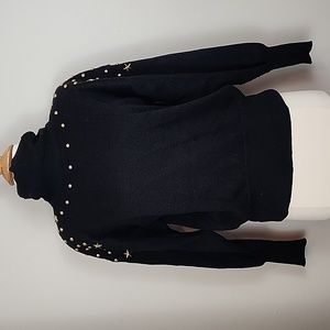 VINTAGE 90s Black Turtleneck Sweater with Gold Studs and Stars